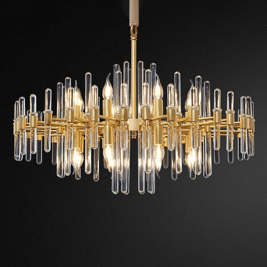 Gold Minimalist Pendant Light with Crystal Rod Decor - Metallic Radiating Chandelier