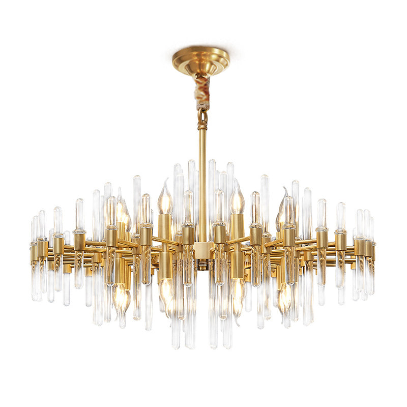 Gold Minimalist Pendant Light with Crystal Rod Decor - Metallic Radiating Chandelier