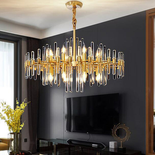 Gold Minimalist Pendant Light with Crystal Rod Decor - Metallic Radiating Chandelier