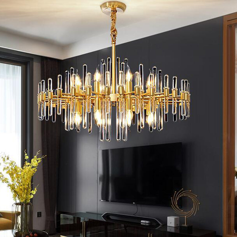 Contemporary Gold Color Candle Chandelier With Crystal Block Design 110V-120V / 12 Dorado