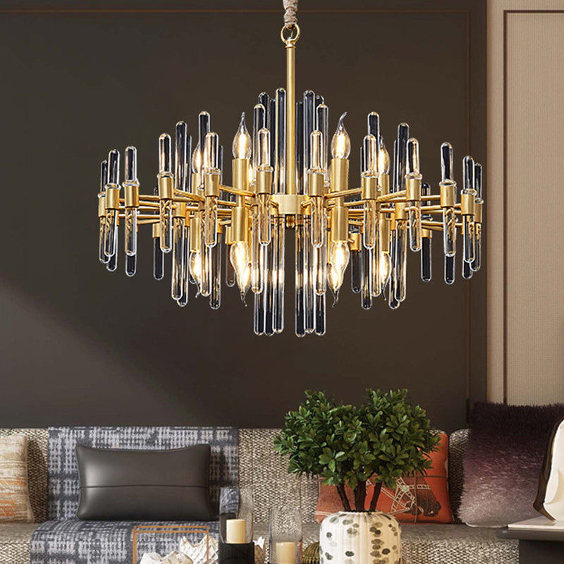 Contemporary Gold Color Candle Chandelier With Crystal Block Design