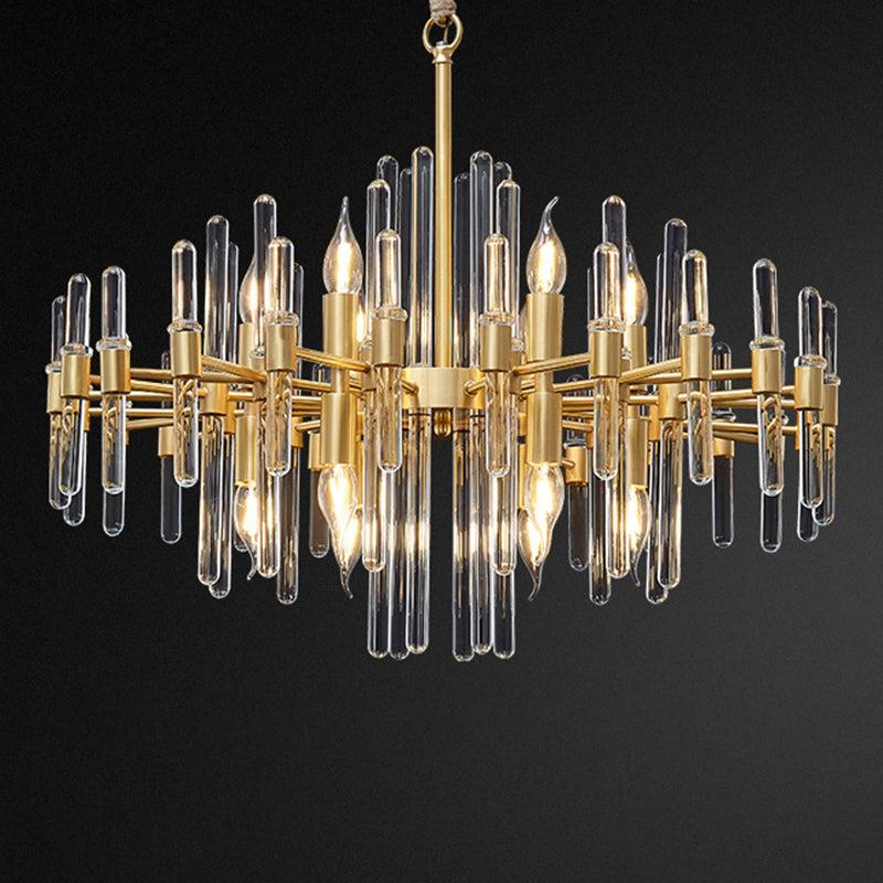 Gold Minimalist Pendant Light with Crystal Rod Decor - Metallic Radiating Chandelier