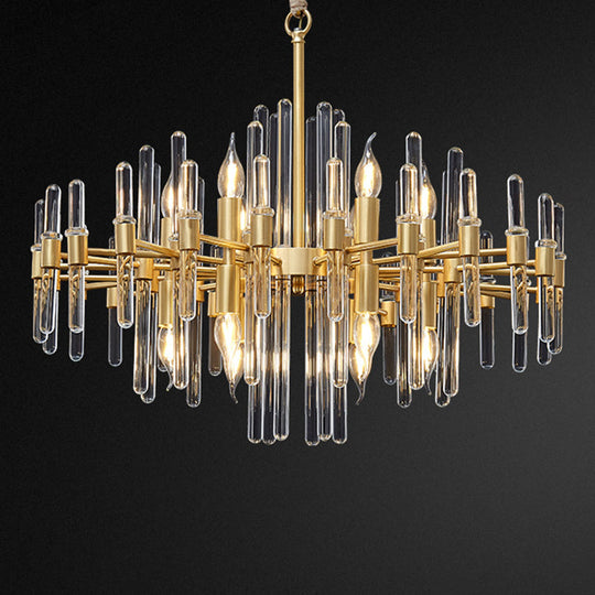 Radiant Gold Chandelier With Crystal Rods: Minimalist Pendant Light