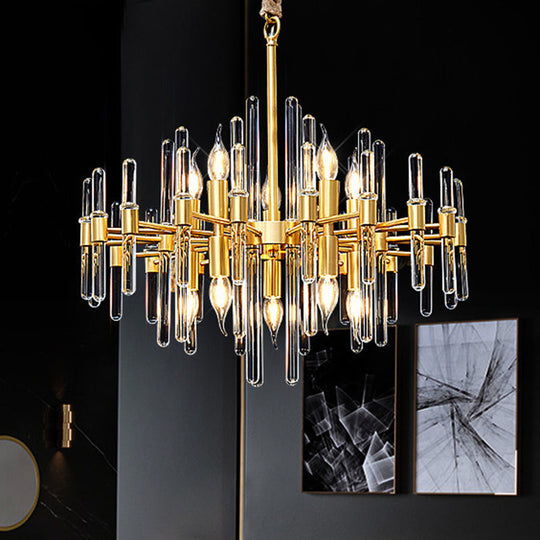 Gold Minimalist Pendant Light with Crystal Rod Decor - Metallic Radiating Chandelier