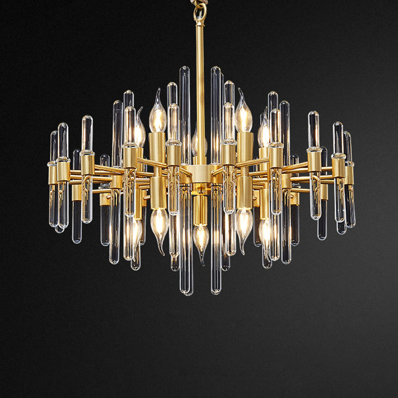 Gold Minimalist Pendant Light with Crystal Rod Decor - Metallic Radiating Chandelier