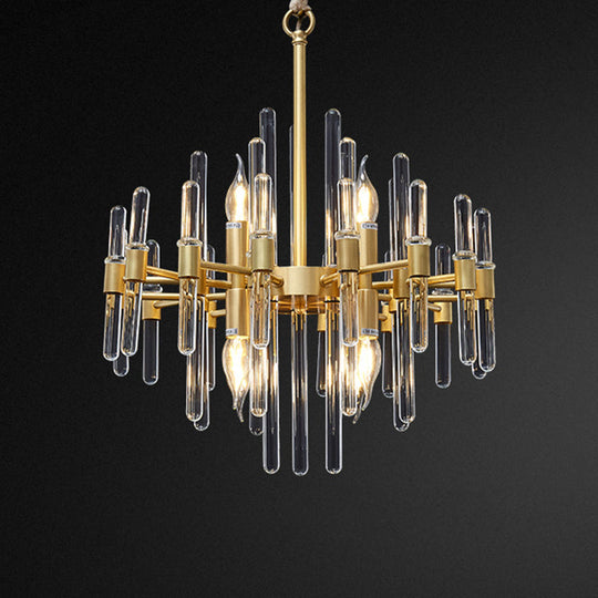 Gold Minimalist Pendant Light with Crystal Rod Decor - Metallic Radiating Chandelier