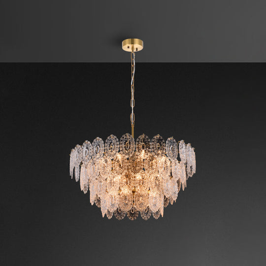 Postmodern Gold Crystal Ceiling Chandelier for Living Room - Elegant Tiered Carved Design