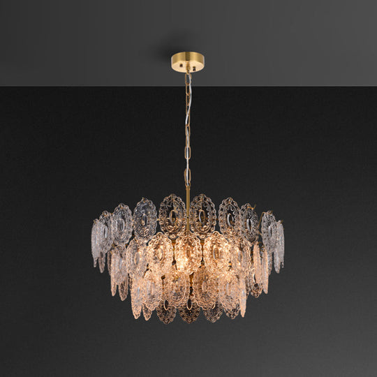 Postmodern Gold Crystal Ceiling Chandelier for Living Room - Elegant Tiered Carved Design