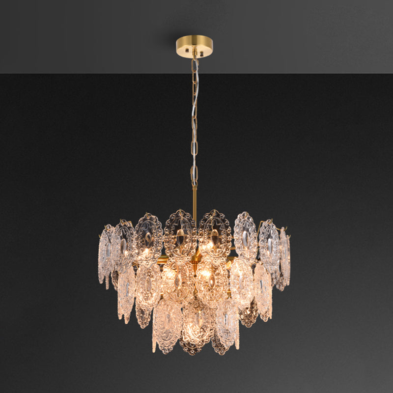 Postmodern Gold Crystal Ceiling Chandelier for Living Room - Elegant Tiered Carved Design