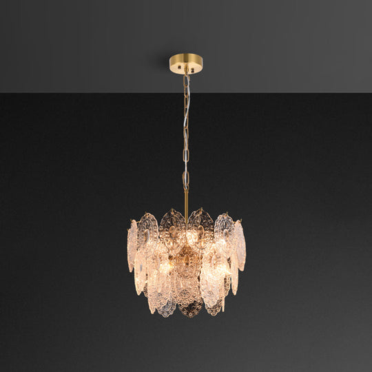 Postmodern Gold Crystal Chandelier For Living Room - Elegant Tiered Carved Ceiling Lighting Fixture