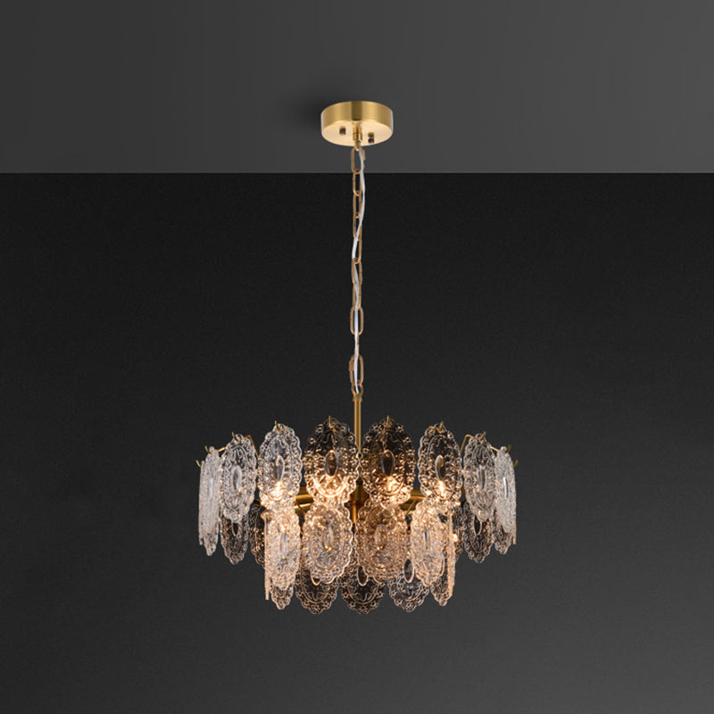 Postmodern Gold Crystal Ceiling Chandelier for Living Room - Elegant Tiered Carved Design