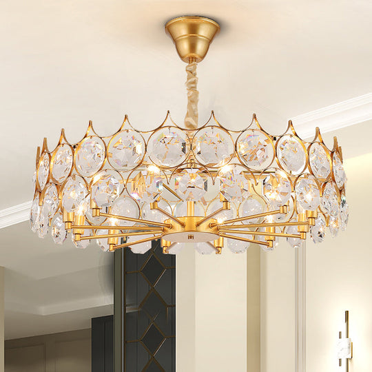 Modern Gold Geometric Chandelier Pendant Light with Crystal Beveled Detailing