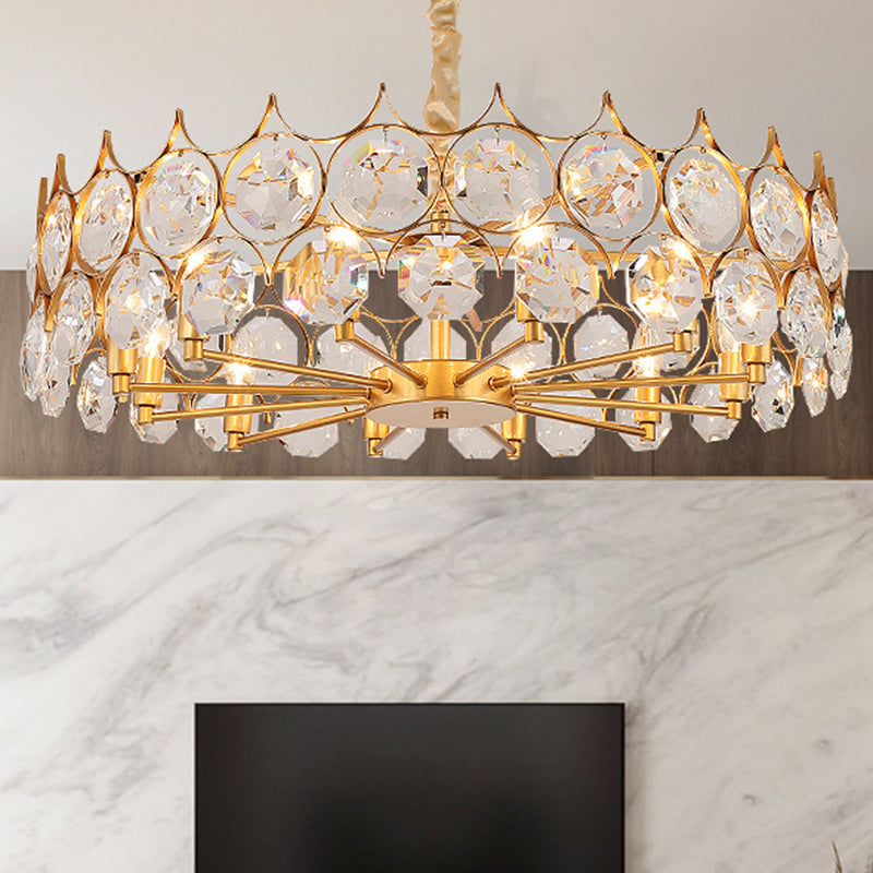 Modern Gold Geometric Chandelier Pendant Light with Crystal Beveled Detailing