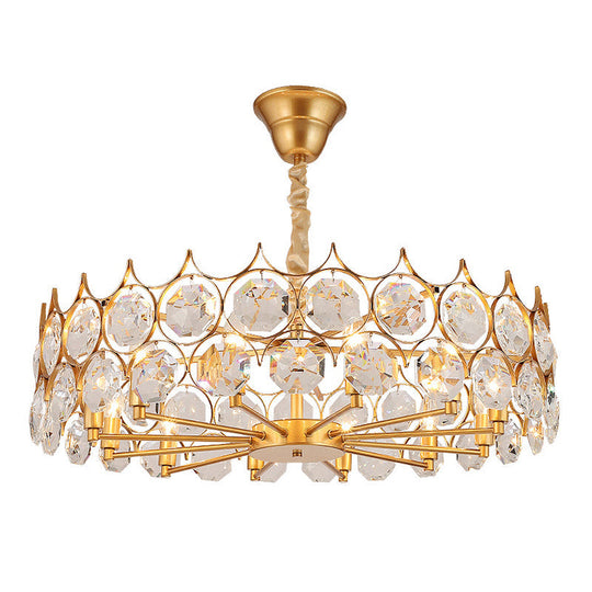 Modern Gold Geometric Chandelier Pendant Light with Crystal Beveled Detailing