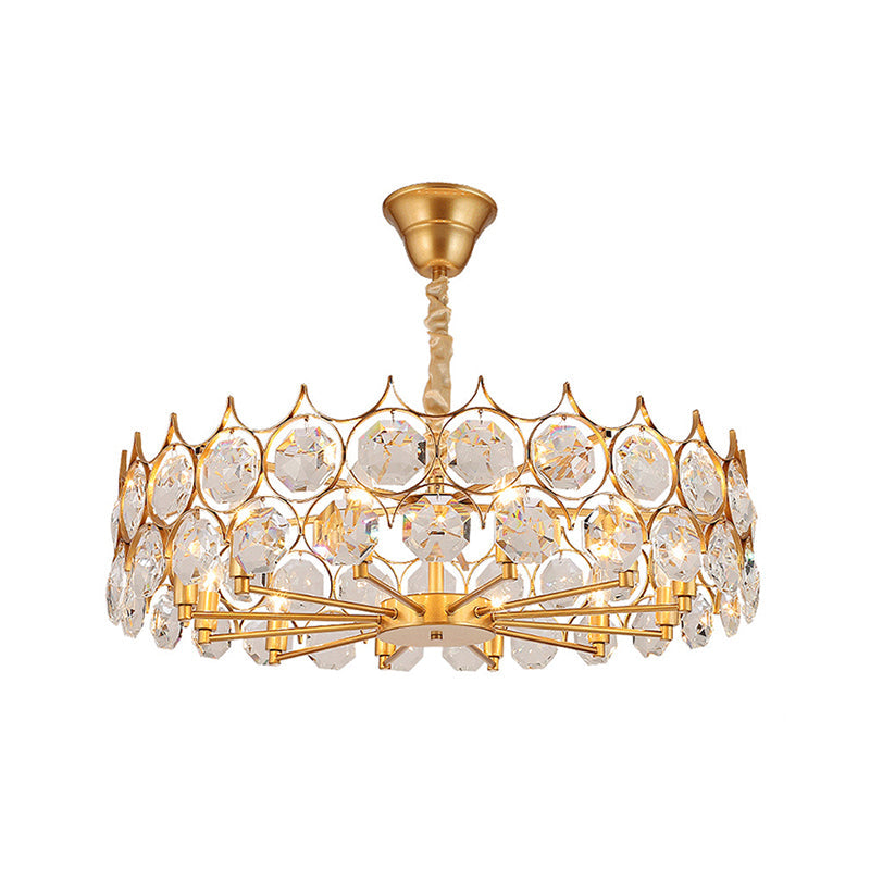 Modern Gold Geometric Chandelier Pendant Light with Crystal Beveled Detailing