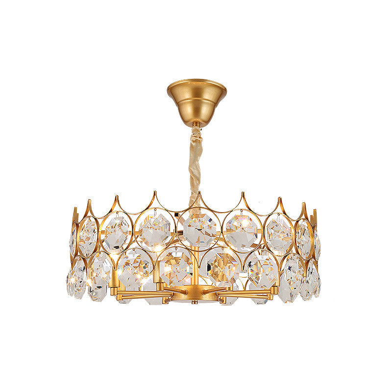 Modern Gold Geometric Chandelier Pendant Light with Crystal Beveled Detailing