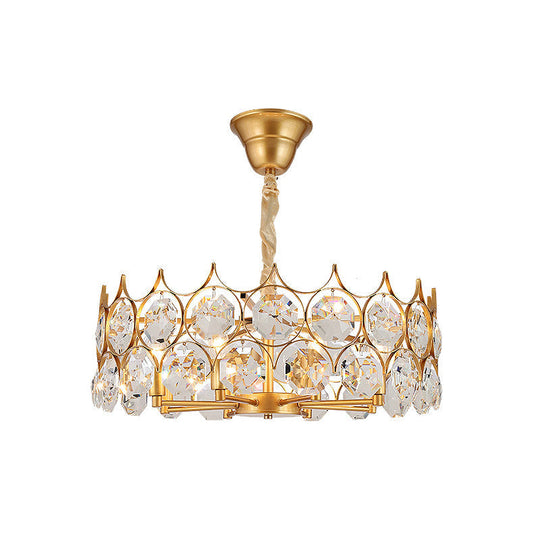 Modern Gold Geometric Chandelier Pendant Light with Crystal Beveled Detailing