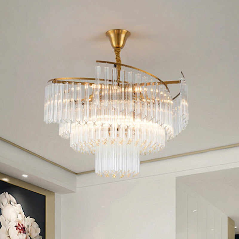 Clear Crystal Postmodern Gold Chandelier for Layered Living Room Ceiling Lighting