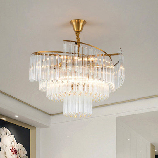 Gold Layered Living Room Ceiling Chandelier With Clear Crystal Postmodern Light Fixture