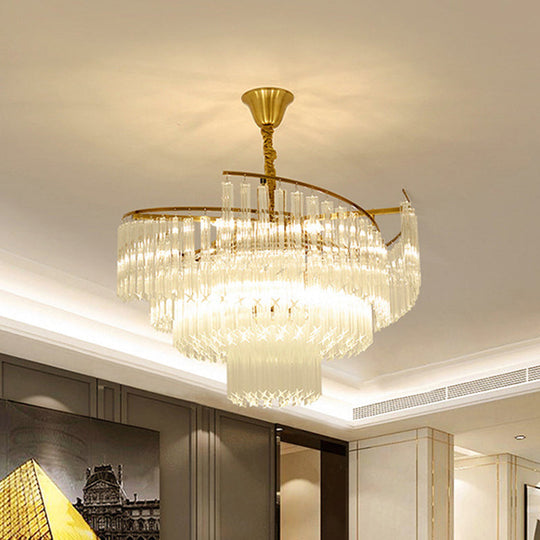 Gold Layered Living Room Ceiling Chandelier With Clear Crystal Postmodern Light Fixture