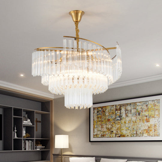 Gold Layered Living Room Ceiling Chandelier With Clear Crystal Postmodern Light Fixture