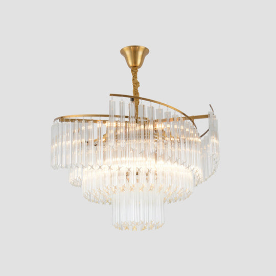 Clear Crystal Postmodern Gold Chandelier for Layered Living Room Ceiling Lighting