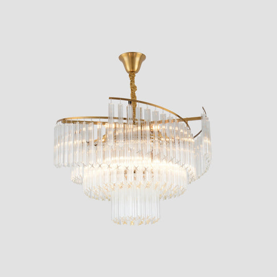 Gold Layered Living Room Ceiling Chandelier With Clear Crystal Postmodern Light Fixture / 23.5