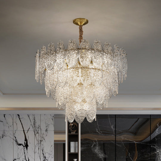 Post-Modern Textured Glass Gold Chandelier Pendant Light for Living Room