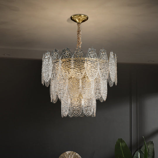 Post-Modern Textured Glass Gold Chandelier Pendant Light for Living Room