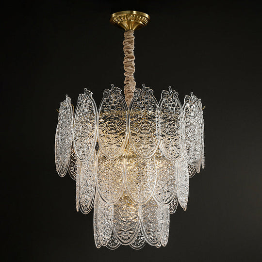 Post-Modern Textured Glass Gold Chandelier Pendant Light for Living Room