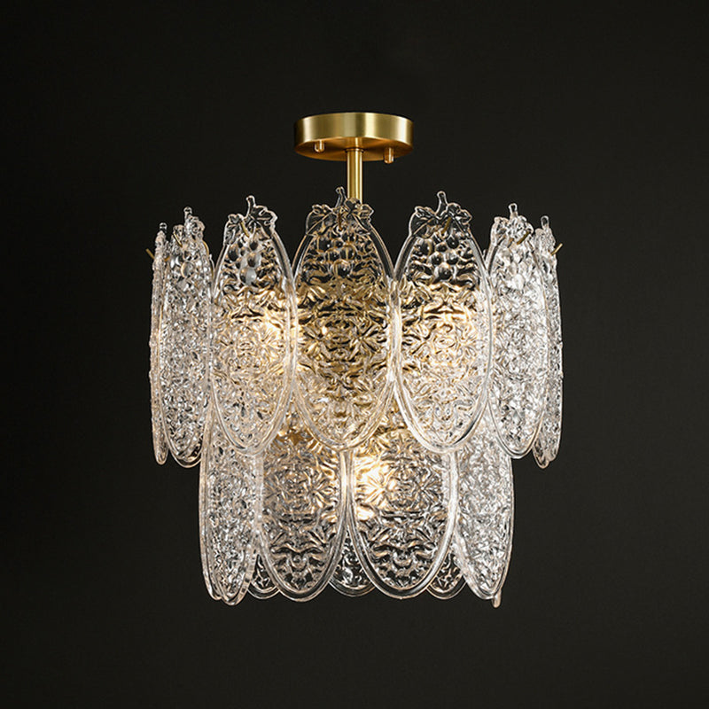 Post-Modern Textured Glass Gold Chandelier Pendant Light for Living Room