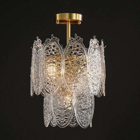 Post-Modern Textured Glass Gold Chandelier Pendant Light for Living Room