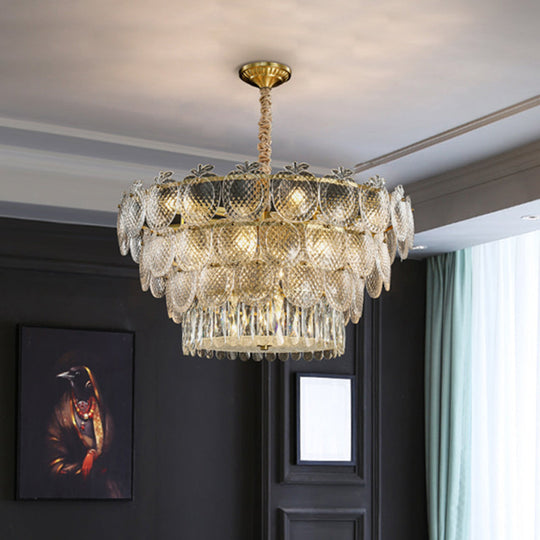 Gold Apple Shaped Chandelier Pendant Light for Living Room: Simplicity Textured Glass Fixture