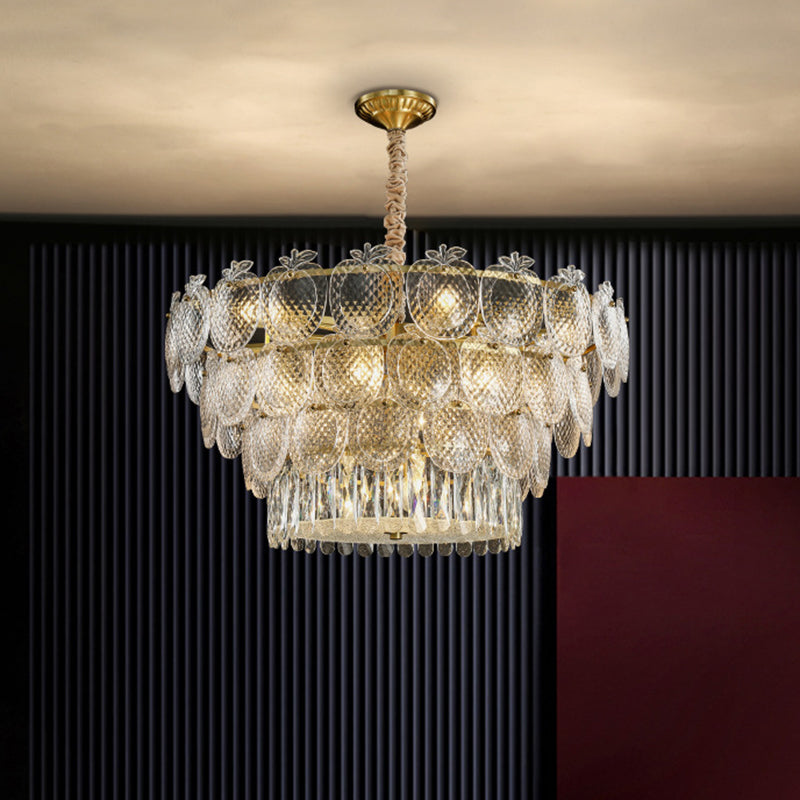 Gold Apple Shaped Chandelier Pendant Light for Living Room: Simplicity Textured Glass Fixture