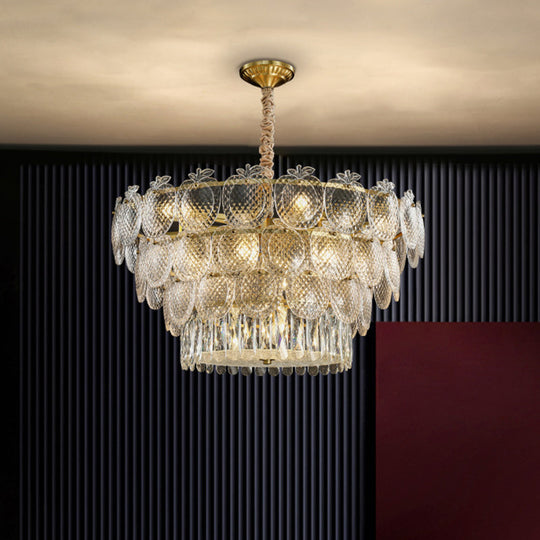 Gold Apple Shaped Chandelier Pendant Light for Living Room: Simplicity Textured Glass Fixture