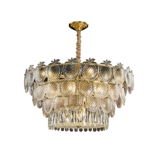 Gold Apple Shaped Chandelier Pendant Light for Living Room: Simplicity Textured Glass Fixture