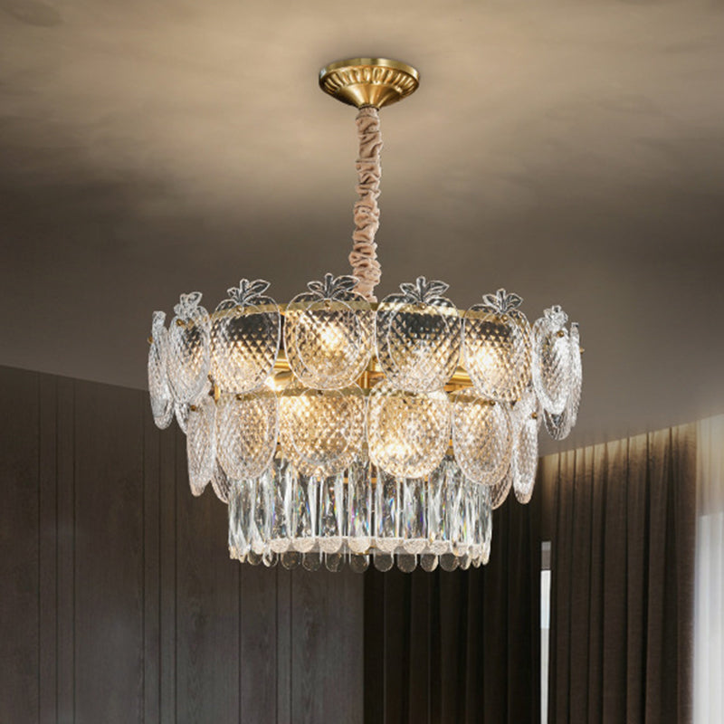 Gold Apple Shaped Chandelier Pendant Light for Living Room: Simplicity Textured Glass Fixture