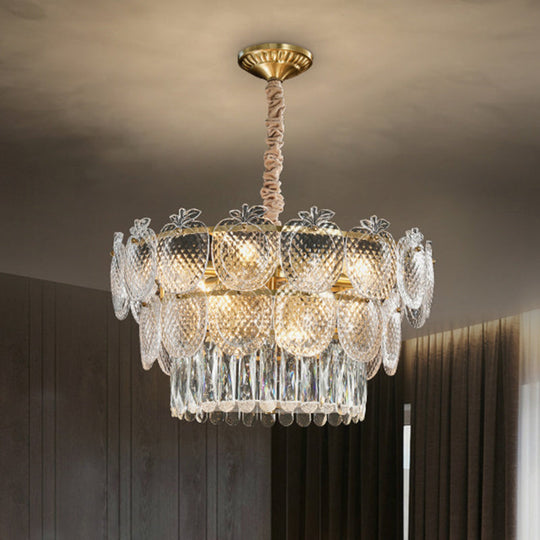 Gold Apple Chandelier With Textured Glass - Elegant Living Room Pendant Light 12 /