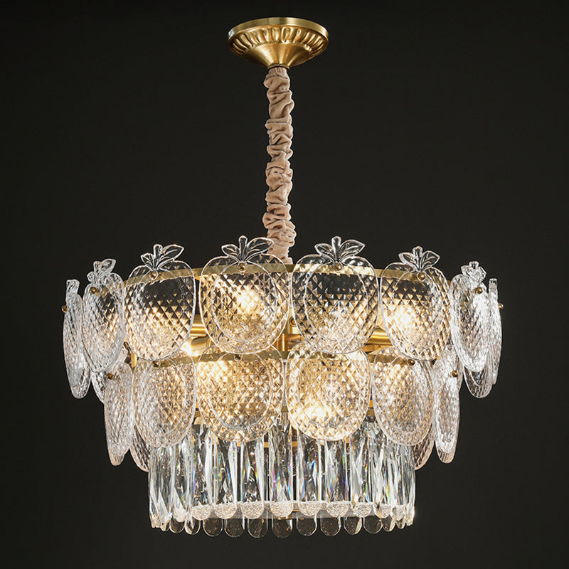 Gold Apple Chandelier With Textured Glass - Elegant Living Room Pendant Light