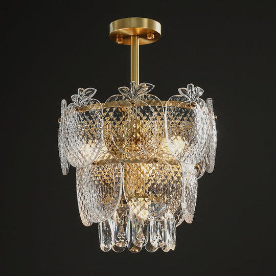 Gold Apple Shaped Chandelier Pendant Light for Living Room: Simplicity Textured Glass Fixture