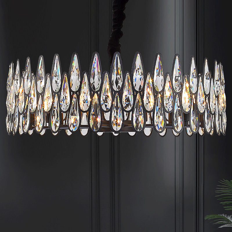 Artistic Black K9 Crystal Tear Drop Chandelier: Elegant Suspension Light For Living Room