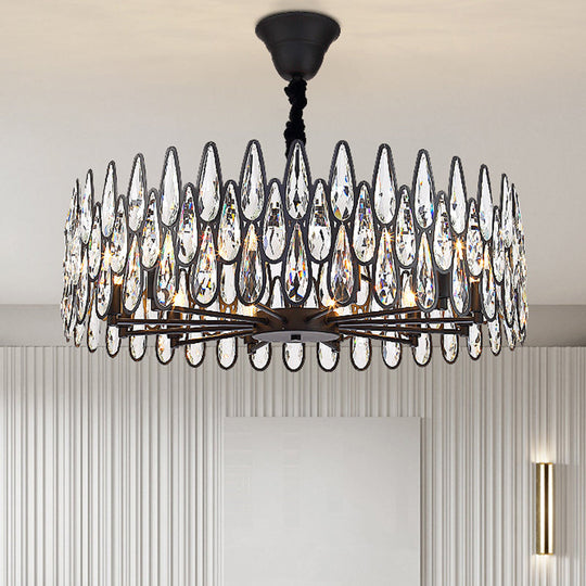 Artistic Black K9 Crystal Tear Drop Chandelier: Elegant Suspension Light For Living Room