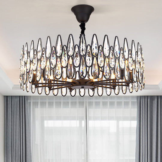 Artistic Black K9 Crystal Tear Drop Chandelier: Elegant Suspension Light For Living Room