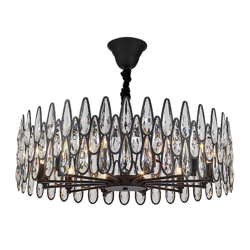 Artistic Black K9 Crystal Tear Drop Chandelier: Elegant Suspension Light For Living Room / Large