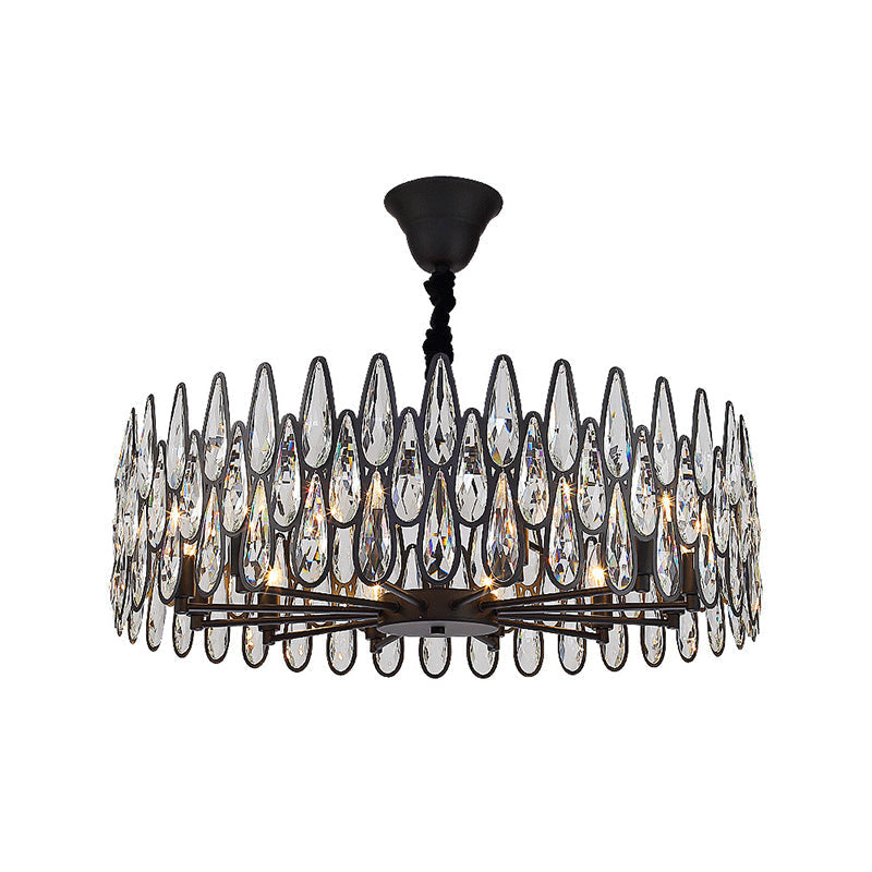 K9 Crystal Tear Drop Suspension Chandelier in Artistic Black for Living Room