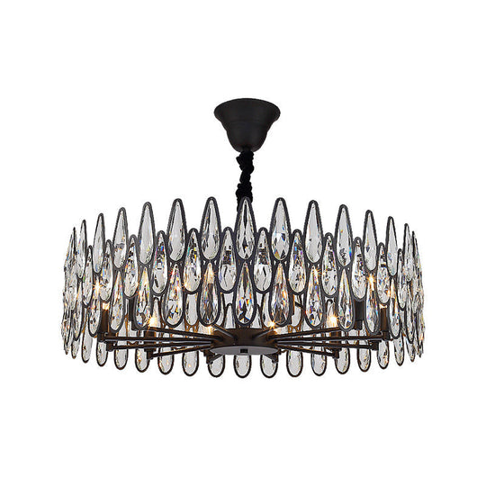 Artistic Black K9 Crystal Tear Drop Chandelier: Elegant Suspension Light For Living Room / Small