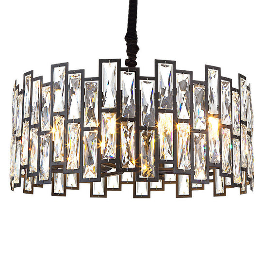 Minimalist Black Crystal Chandelier Pendant Light for Living Room - Drum Shaped Beveled Design