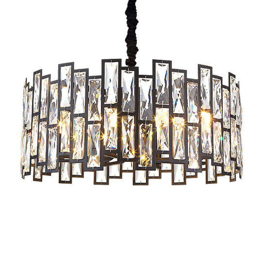 Minimalist Black Crystal Chandelier Pendant Light for Living Room - Drum Shaped Beveled Design