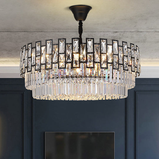 Modern Faceted Crystal Chandelier - Black Round Ceiling Light Fixture For Living Room