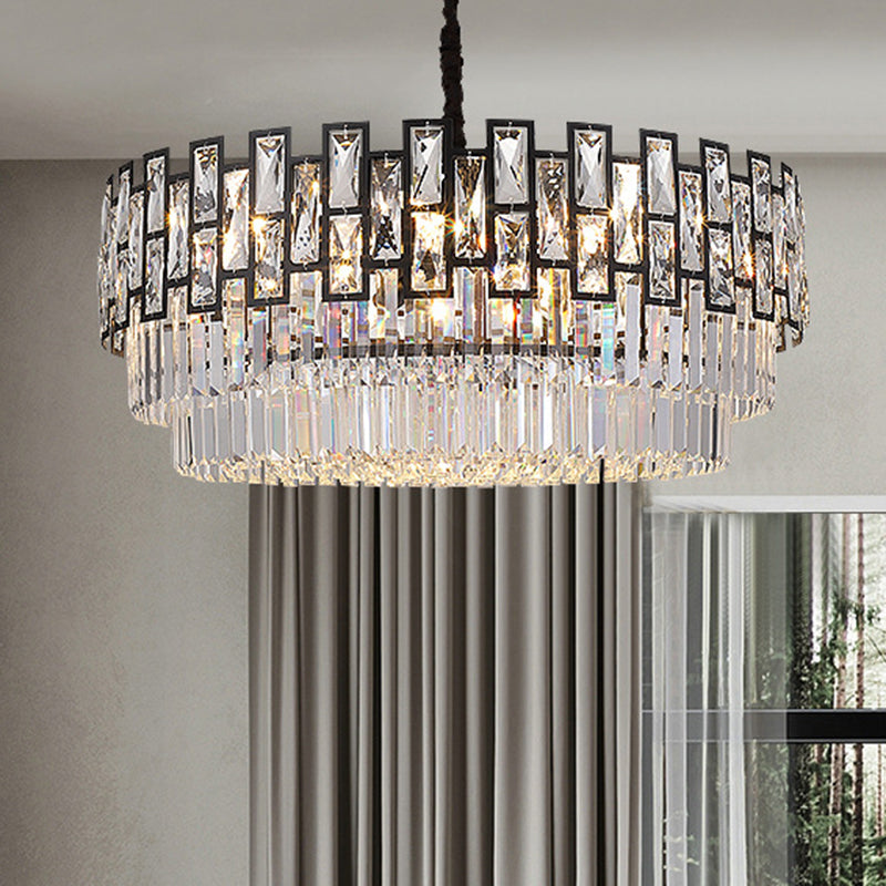 Black Round Crystal Chandelier Light for Living Room - Modern Ceiling Lighting Fixture